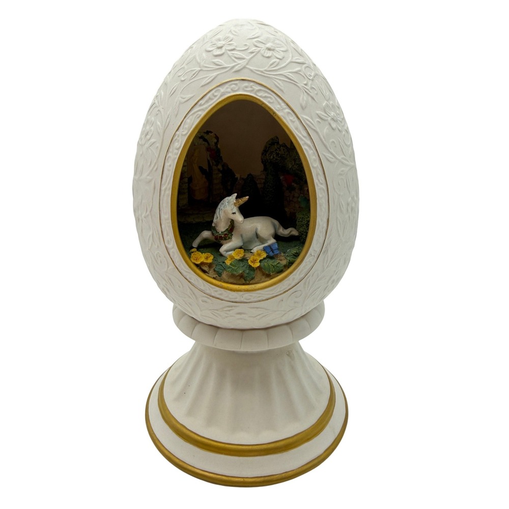 Franklin Mint The Enchanted Garden of Romance Unicorn Porcelain Egg Figurine